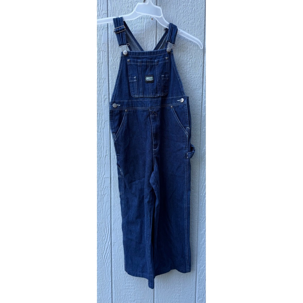 Key Industries Kids Dark Wash Denim Bib Overalls Straight Leg Blue Size 12